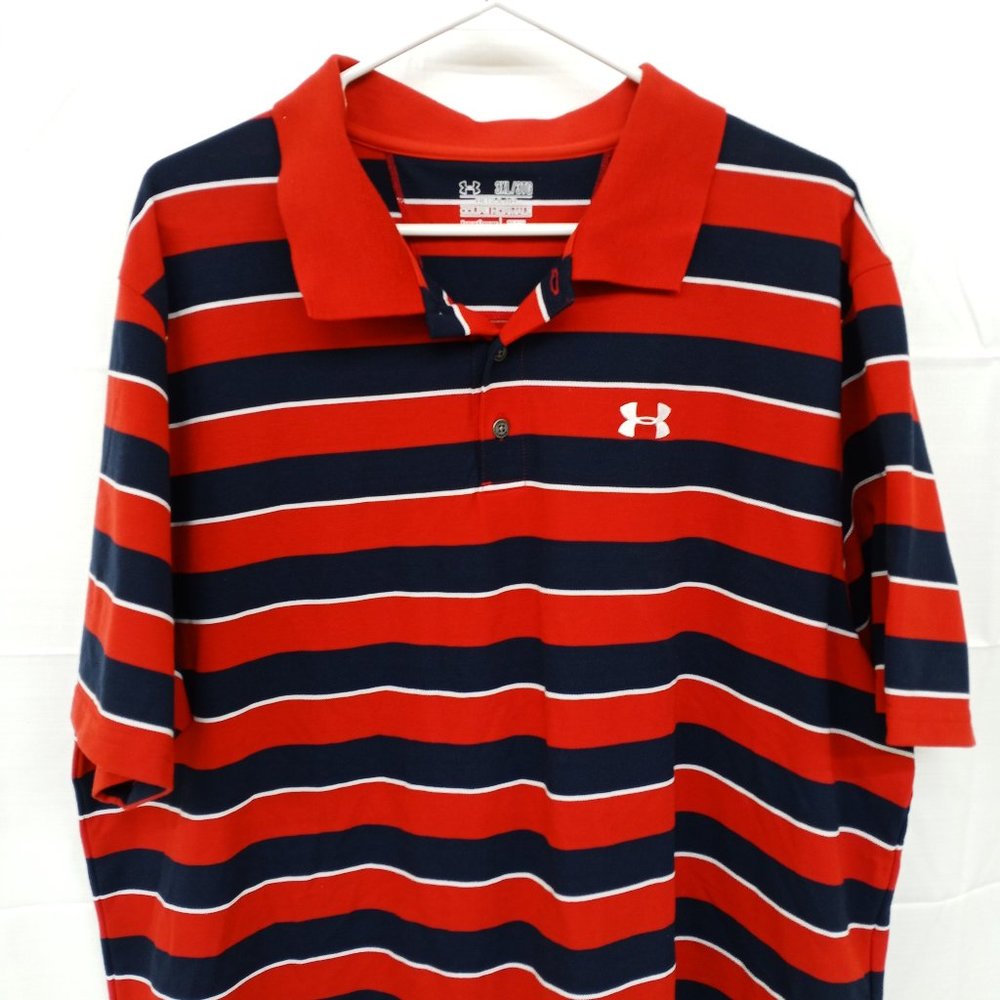 Under Armour 3XL Men's Heatgear Red Striped Polo Shirt XXXL